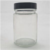 Glass jar, clear, with black screw cap, 125ml
