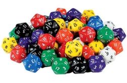 Dice, twenty sided, numbered, jar/50