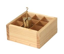 Slotted weights, 50g brass, in tray, set of 9