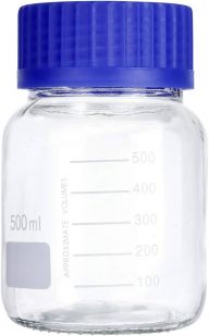 Glass Reagent Bottle, blue screw Cap, wide mouth, 500ml