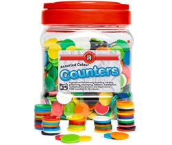 Counters, 10 solid colours, jar & lid, pkt/1000