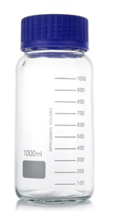 Glass Reagent Bottle, blue screw cap, wide mouth, 1000ml