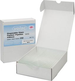 Glass 230mm Pasteur Pipettes, disposable, box 250